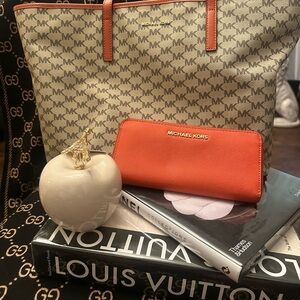 Michael Kors Tan Tote with Orange Wallet